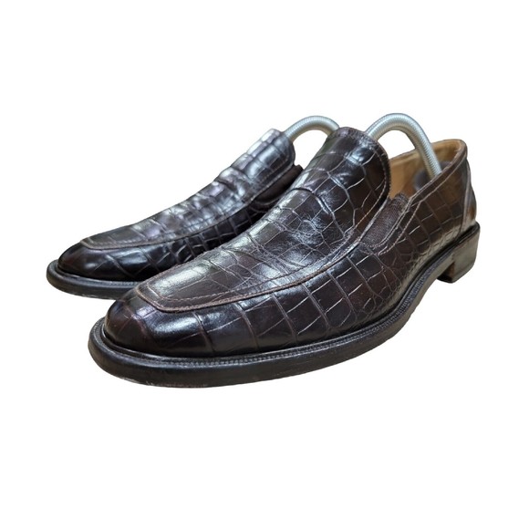 Cole Haan Collection Men's Brown Leather Croc Design Slip On Loafers Size 9 M - Picture 2 of 12